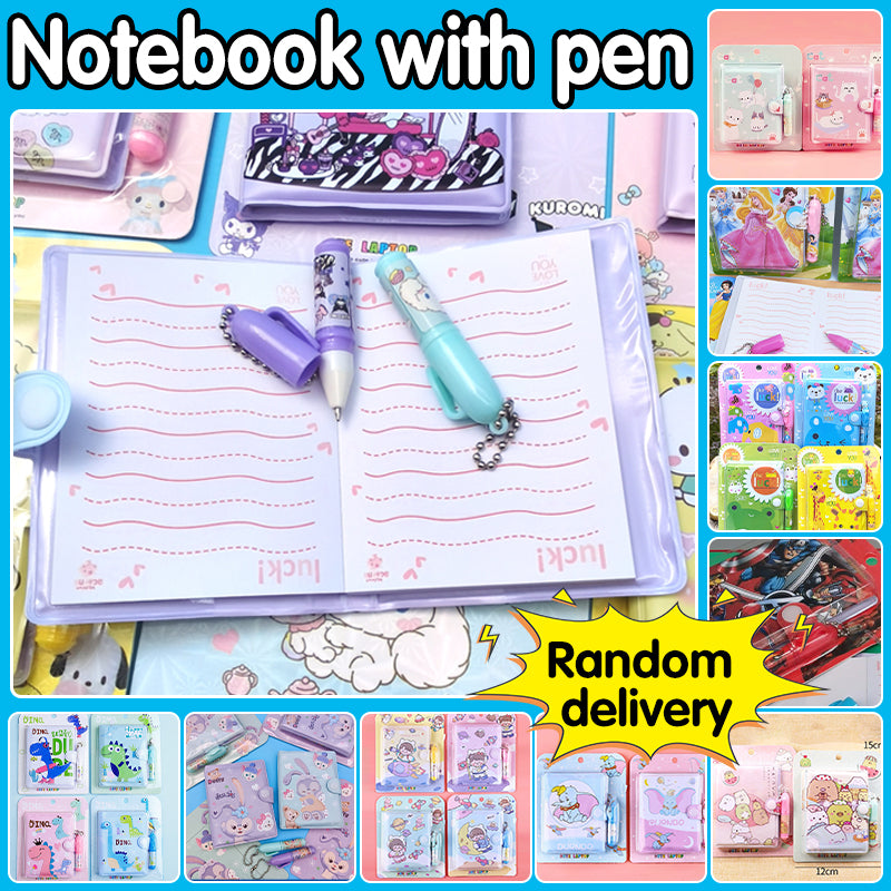 Mini Thin Notebook with Pen Cute Pattern Kid Stationery