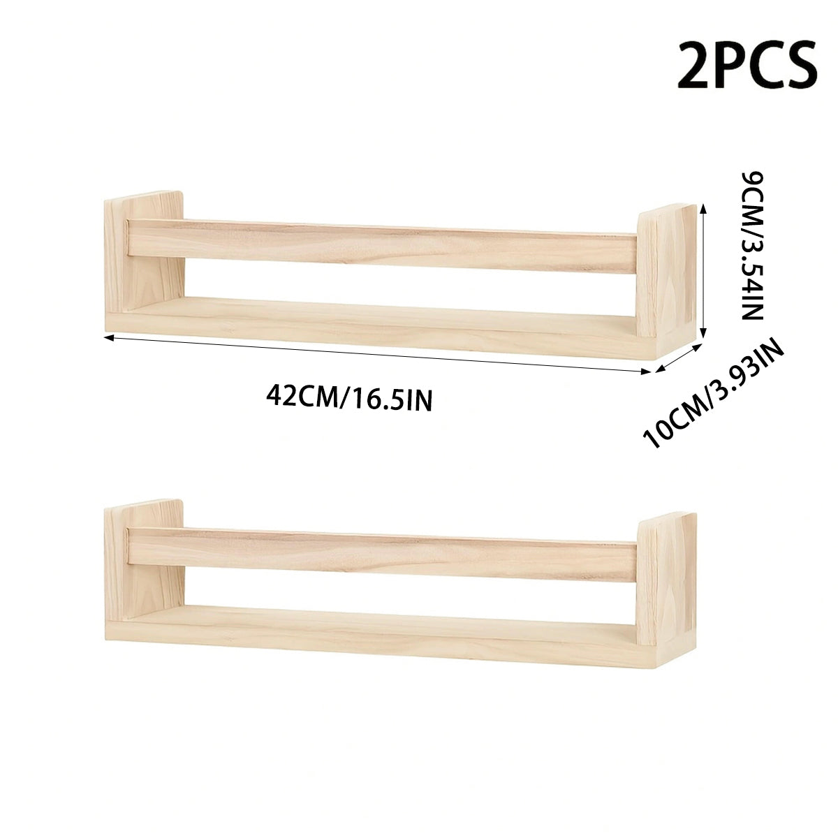 2 Pcs Solid Wood Wall Mounted Ledge Shelf