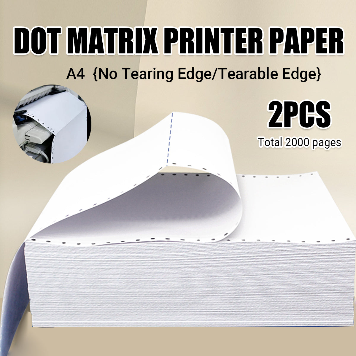 2 Reams A4 Dot Matrix Printer Paper 2000 Sheets