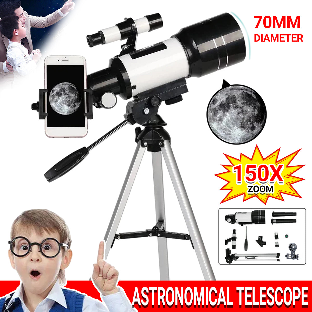 150x Astronomical Telescope with Tripod for Moon Viewing