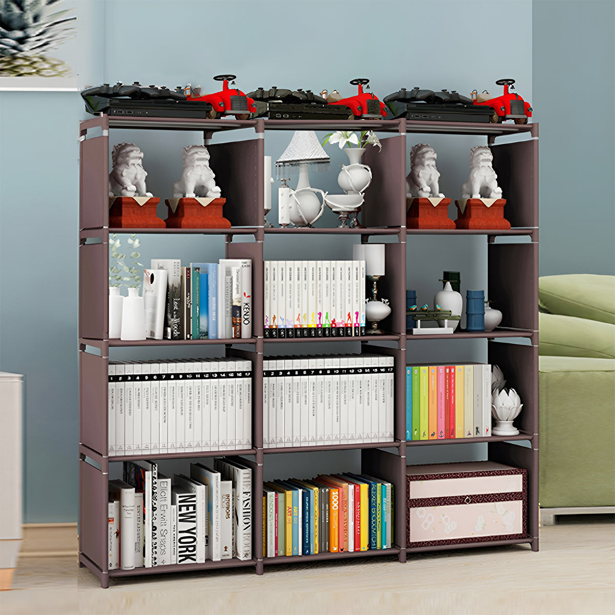 Bookshelf Storage Cabinet Steel Frame 9 or 12 Compartments