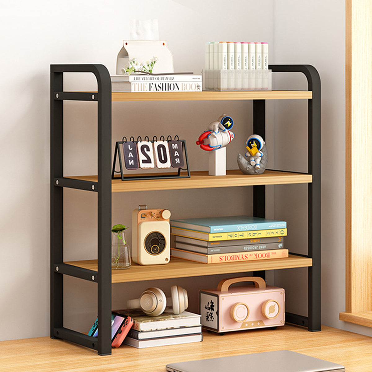 3-Tier Desktop Storage Rack Steel Frame for Books