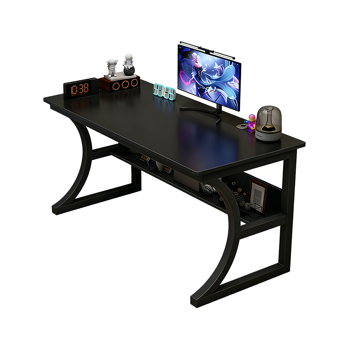 Desktop Computer Table with Open Shelf and C-Frame