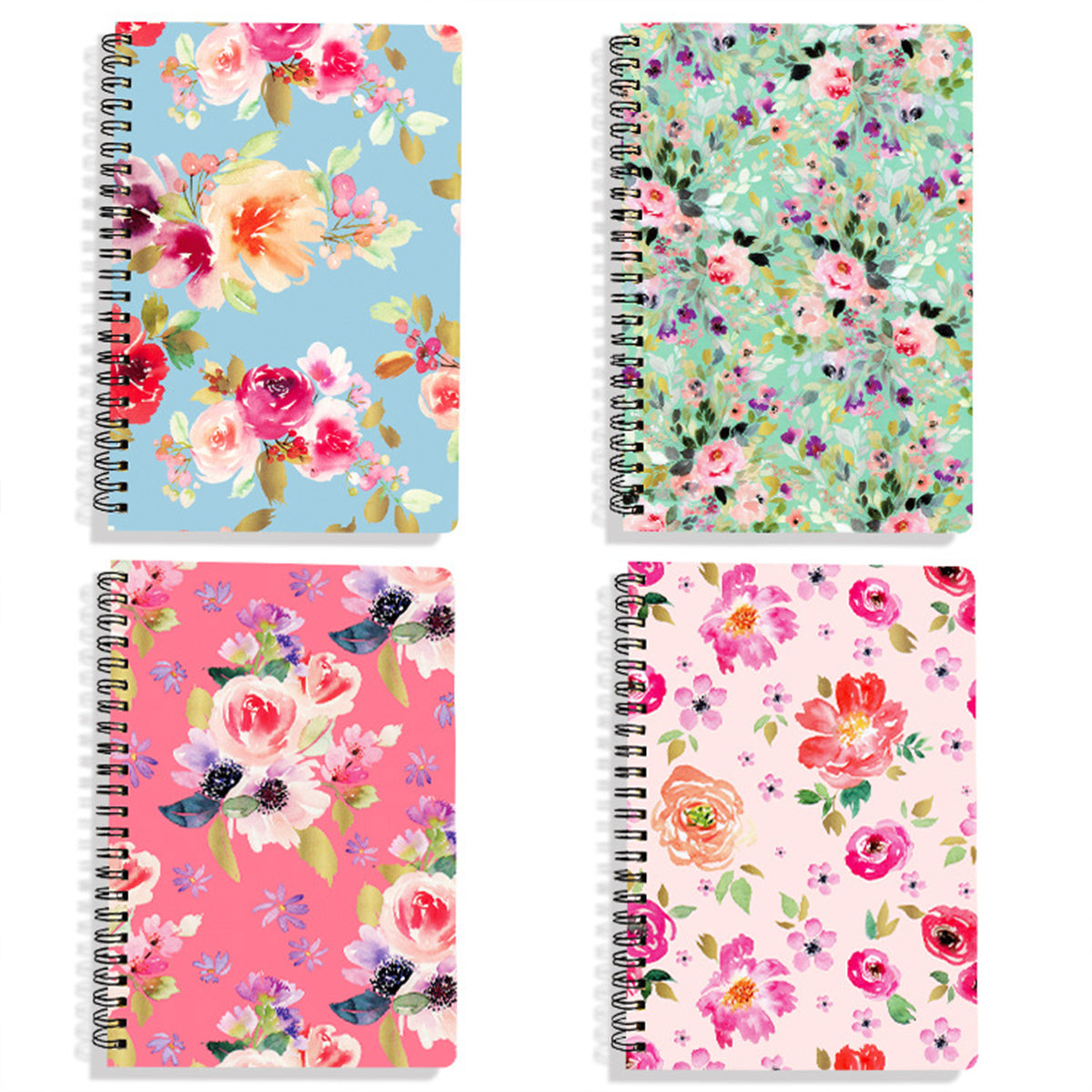 4 Pcs Loose-Leaf Notebooks Vintage Floral Thick Paper