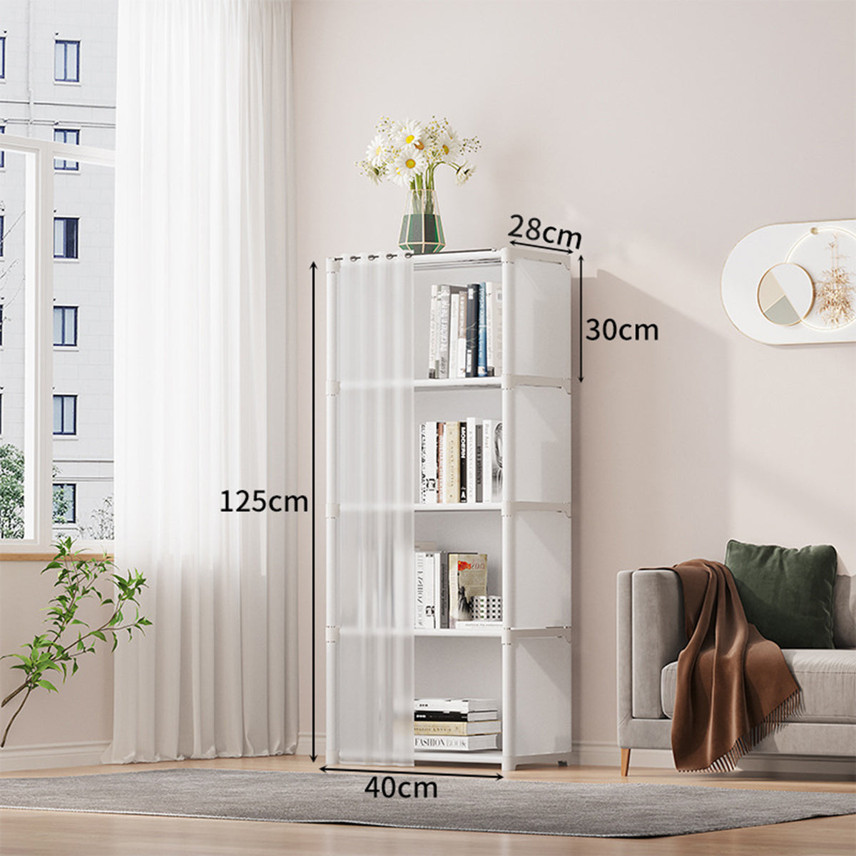 Versatile Bookshelf Storage Rack with Dust Proof Curtain