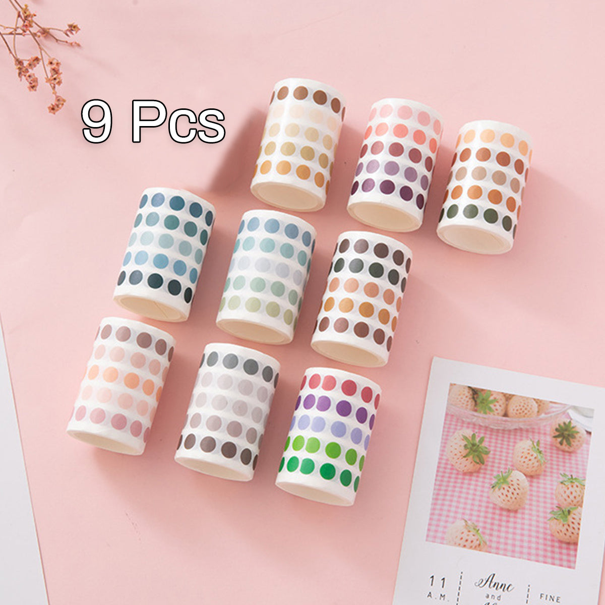 9 Pcs Washi Tape Set Dot Gradient Stickers for Scrapbooking and Journaling