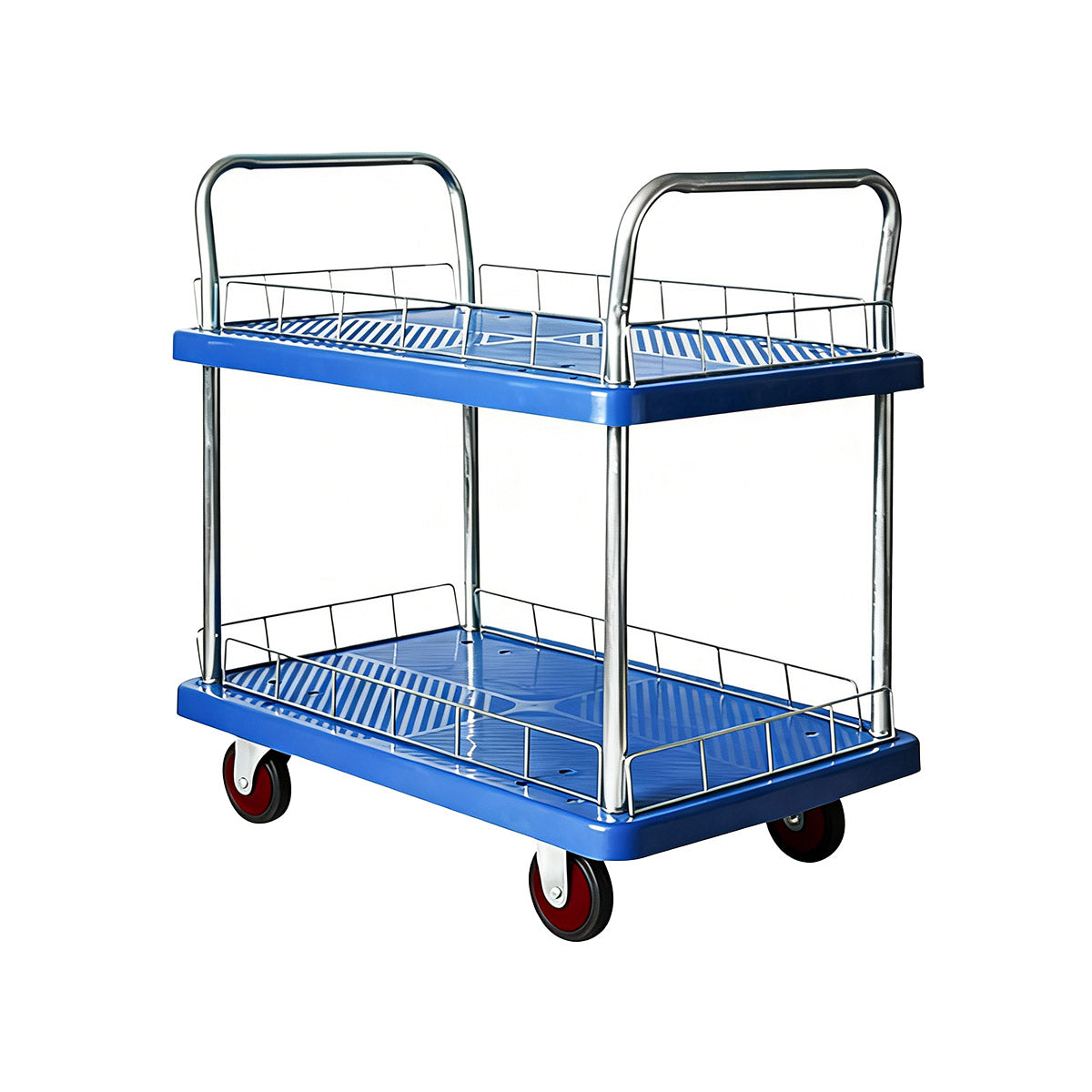 2 Tier Silent Flatbed Trolley with Double Handle