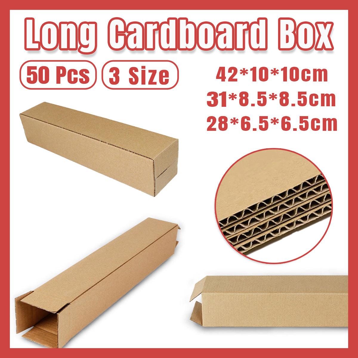 50 Pcs Long Strip Cardboard Shipping Boxes Kraft Packaging Set
