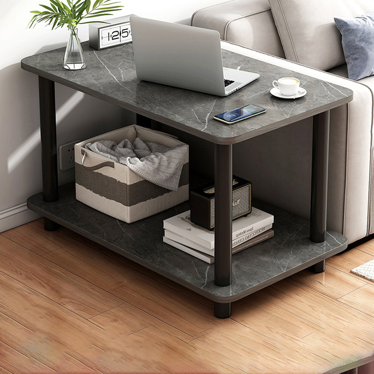 2-Tier Narrow Side Table with Storage Shelf and Space-Saving Design