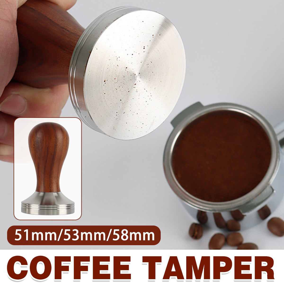Coffee Tamper Wood Handle 304 Steel 51-58mm