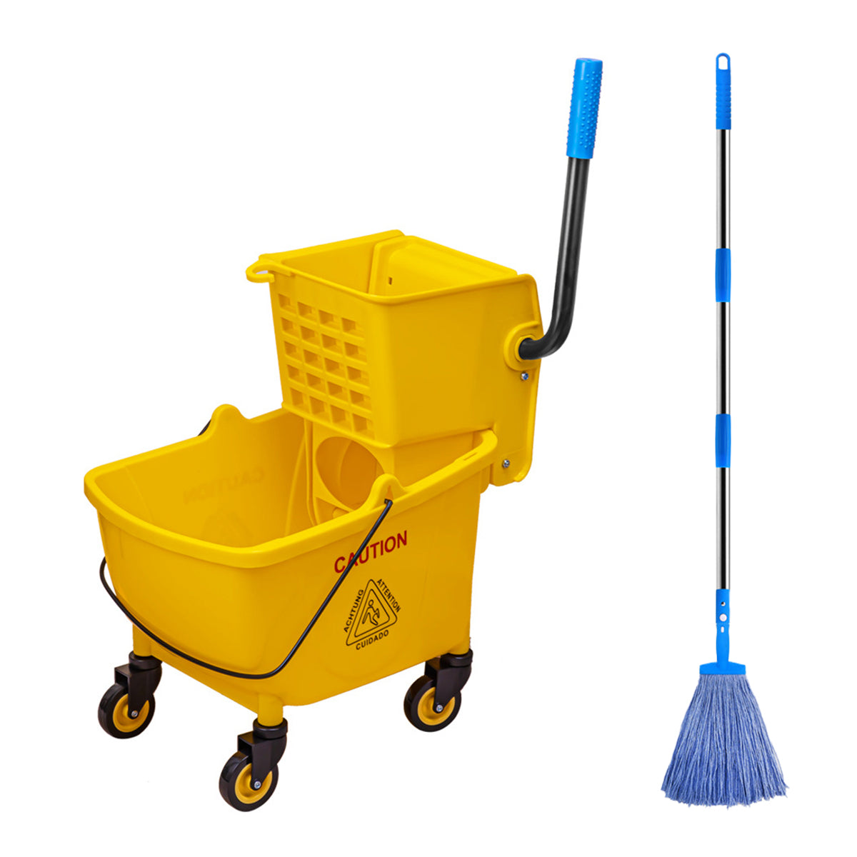 32L Wringer Mop Bucket with Rolling Wheels and Mop