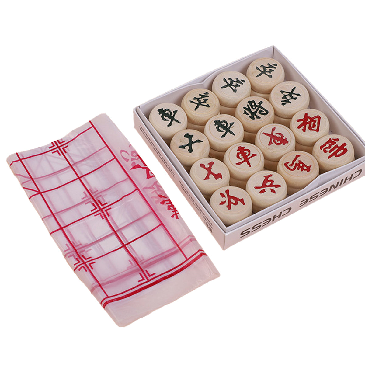 Birch Wood Chinese Chess Set with Board 32 Pieces