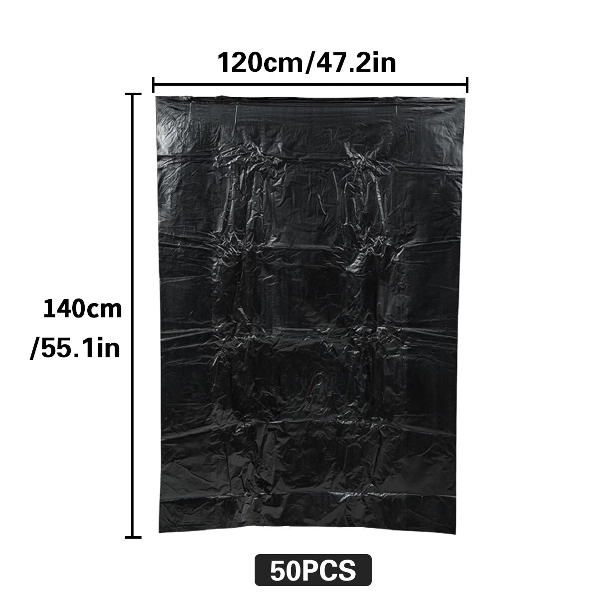 50pcs Heavy Duty Large Trash Bags 140x120cm Black