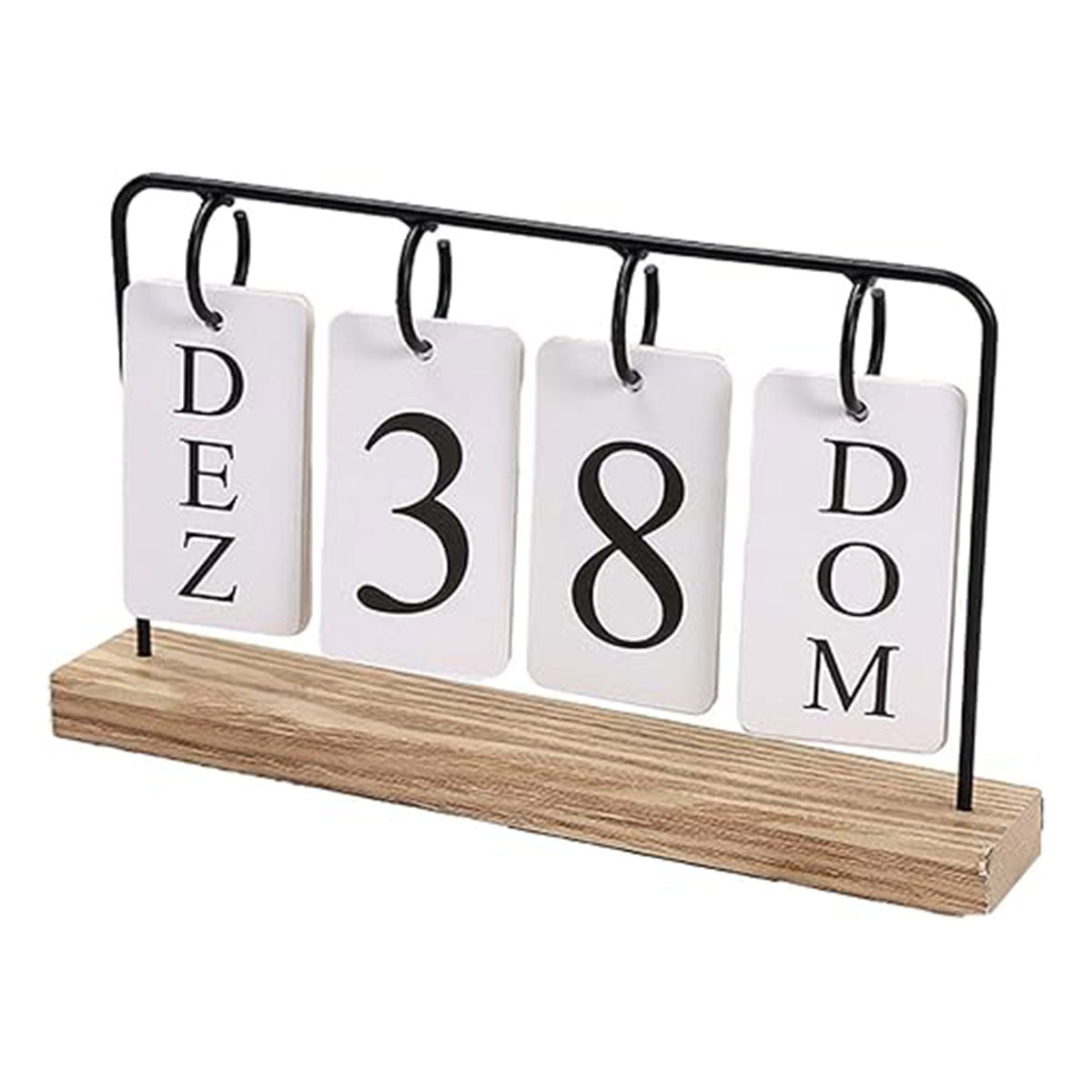 Wooden Desk Calendar Perpetual with Metal Rings Black Gold