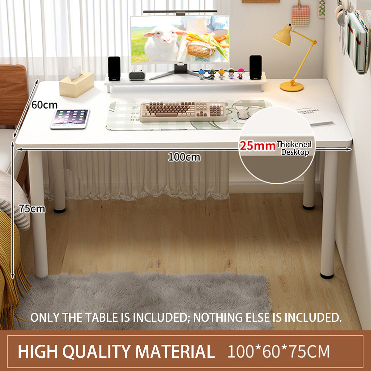 White Study Desk with 25mm Thick Top 100cm