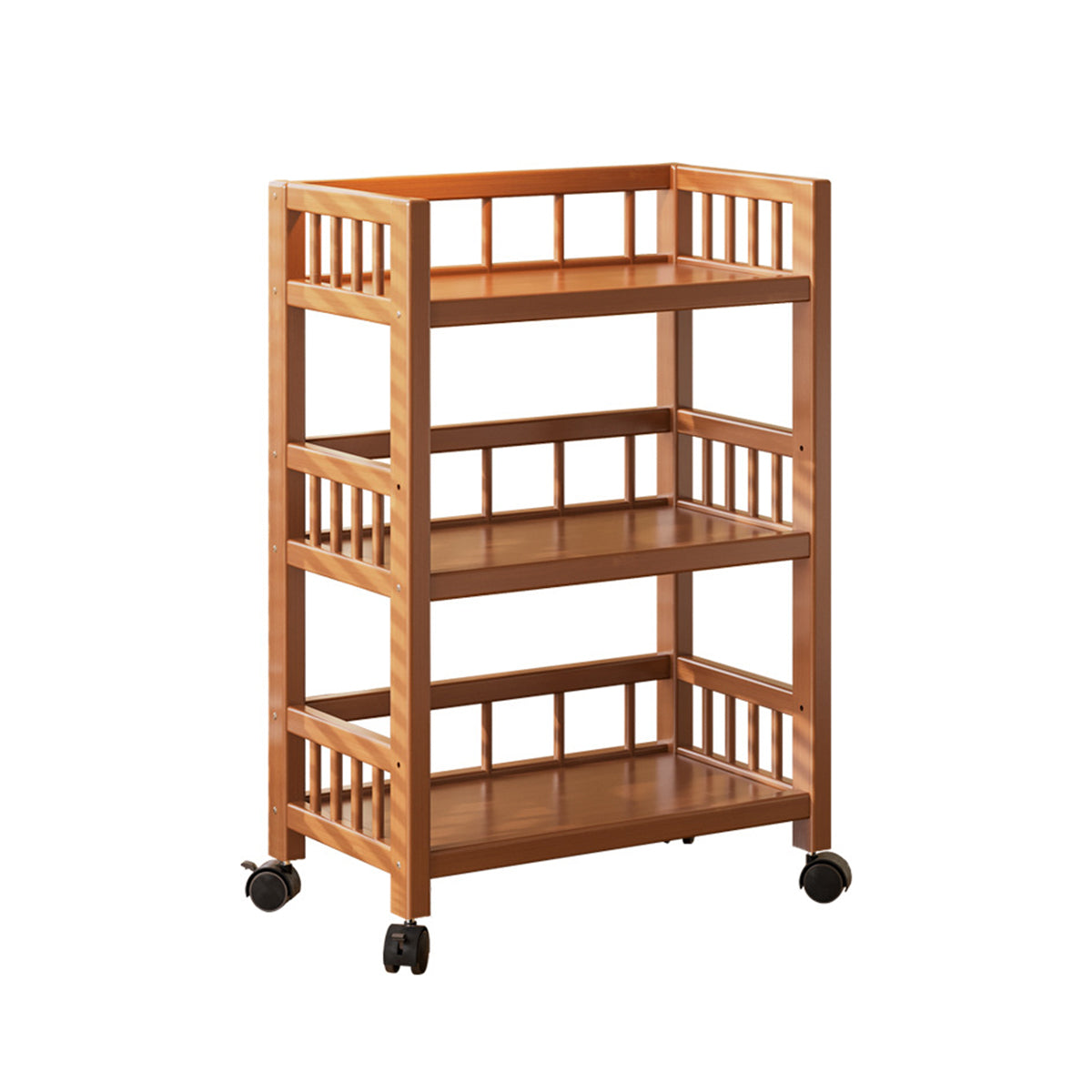 3 Tier Bamboo Movable Storage Rack with Wheels