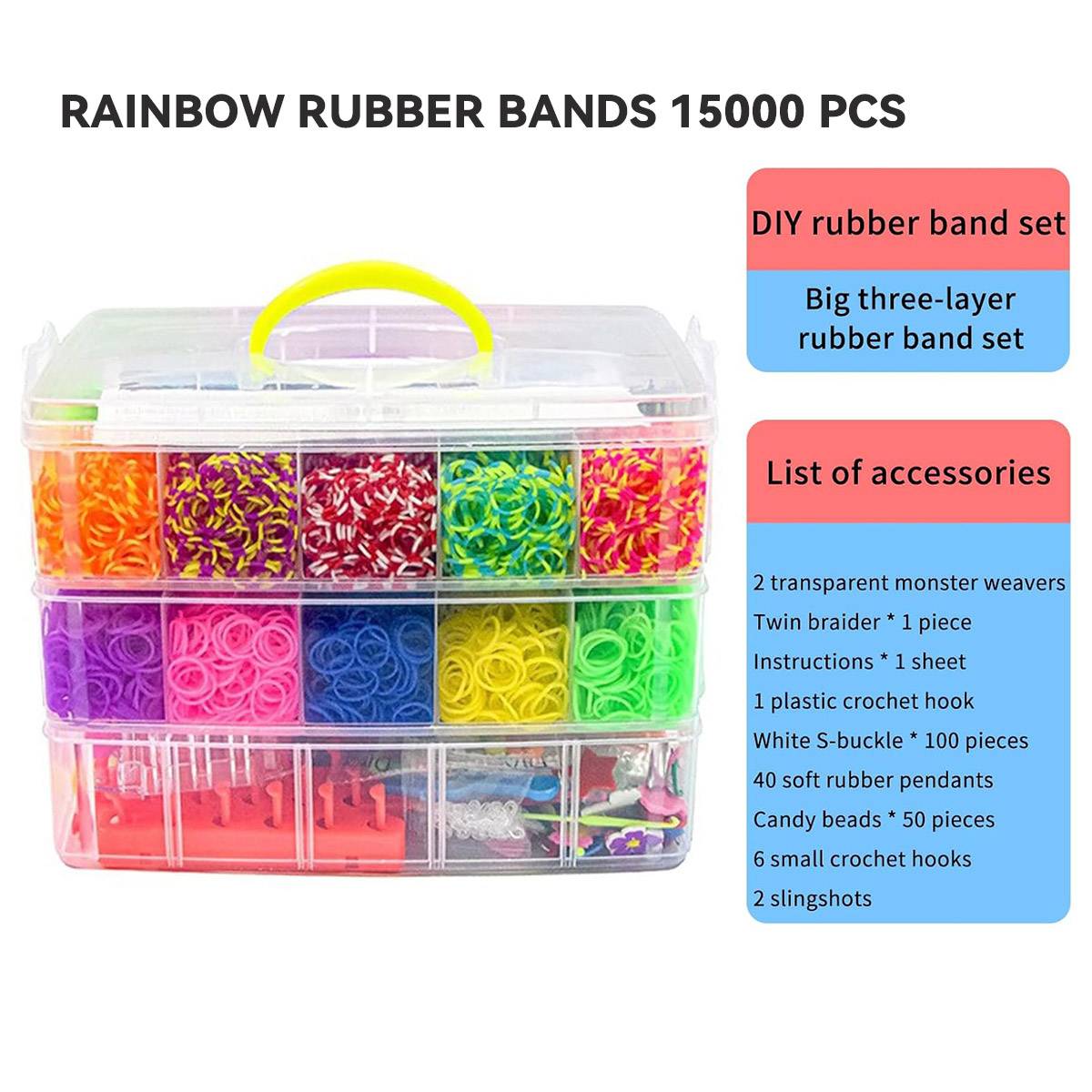 15000 Pcs Rainbow Rubber Bands with Storage Case