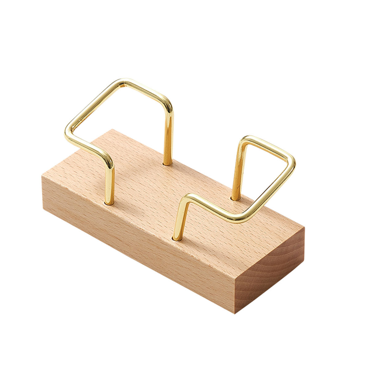 Wood Business Card Holder with Metal Frame Desk Organizer