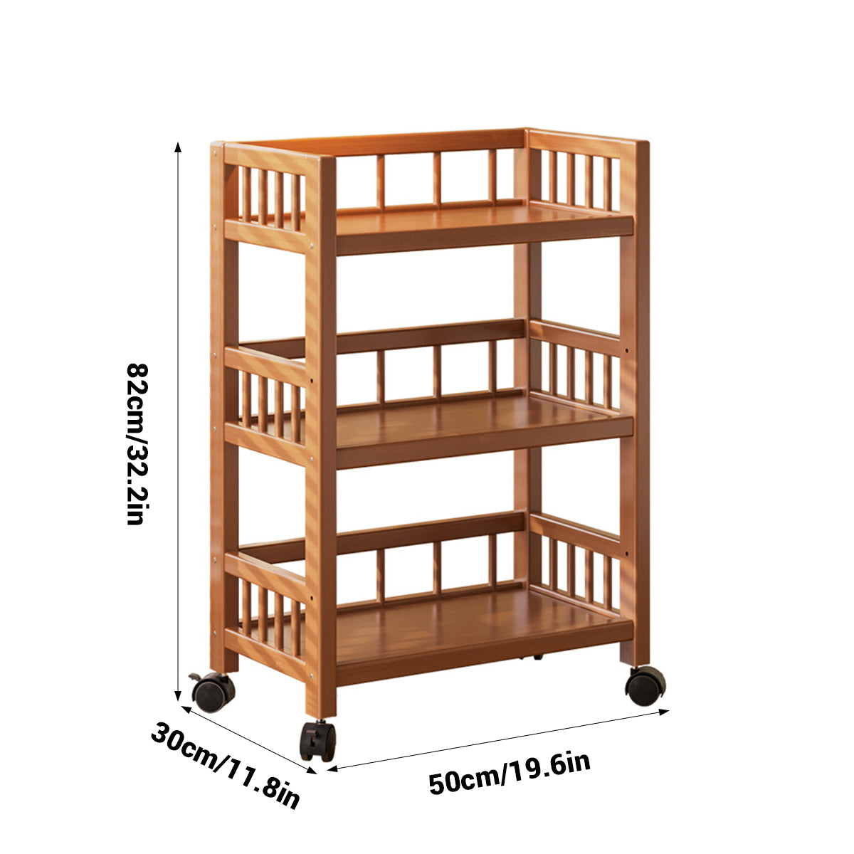 3 Tier Bamboo Movable Storage Rack with Wheels