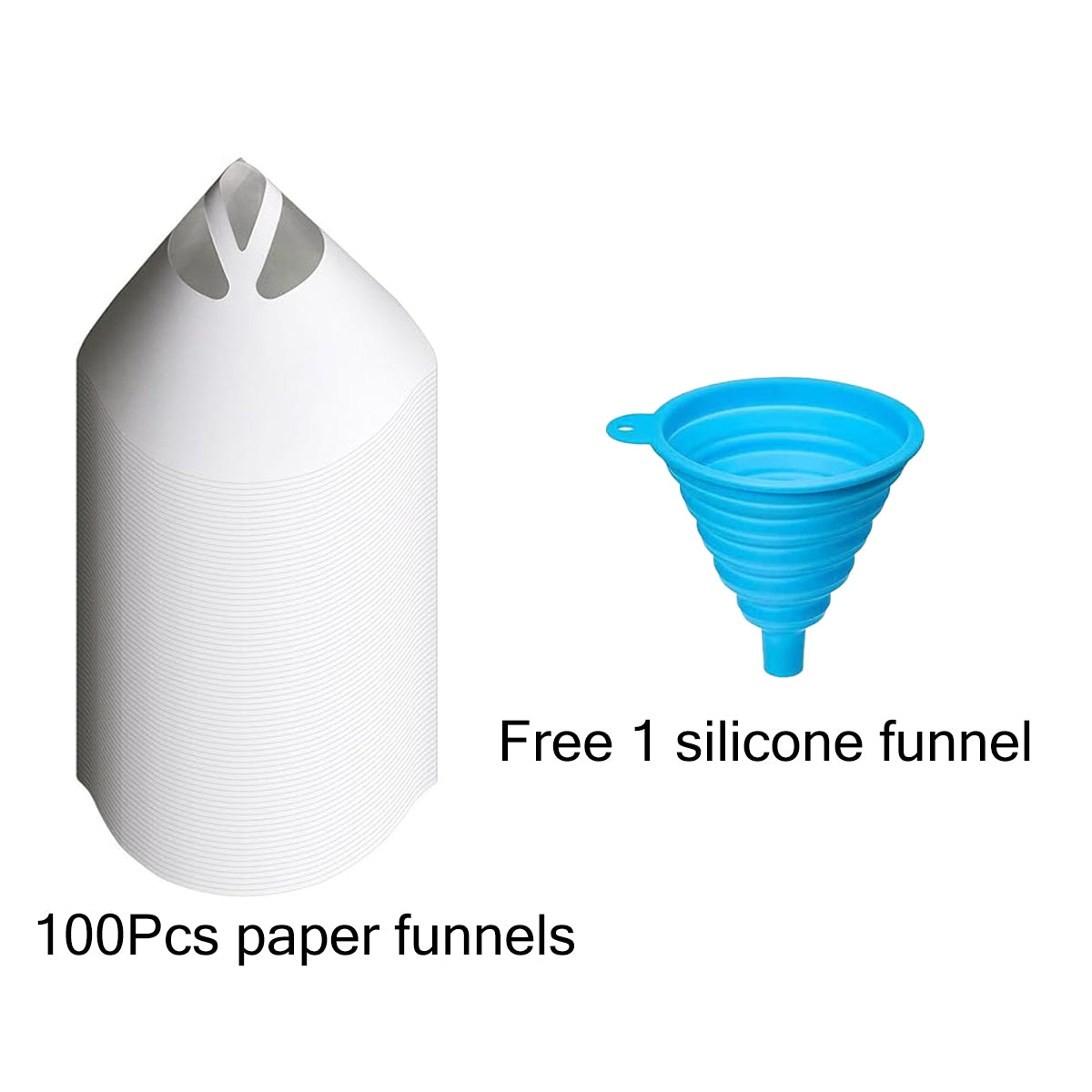 100 Paper Funnels with Silicone Funnel for Liquid Transfer