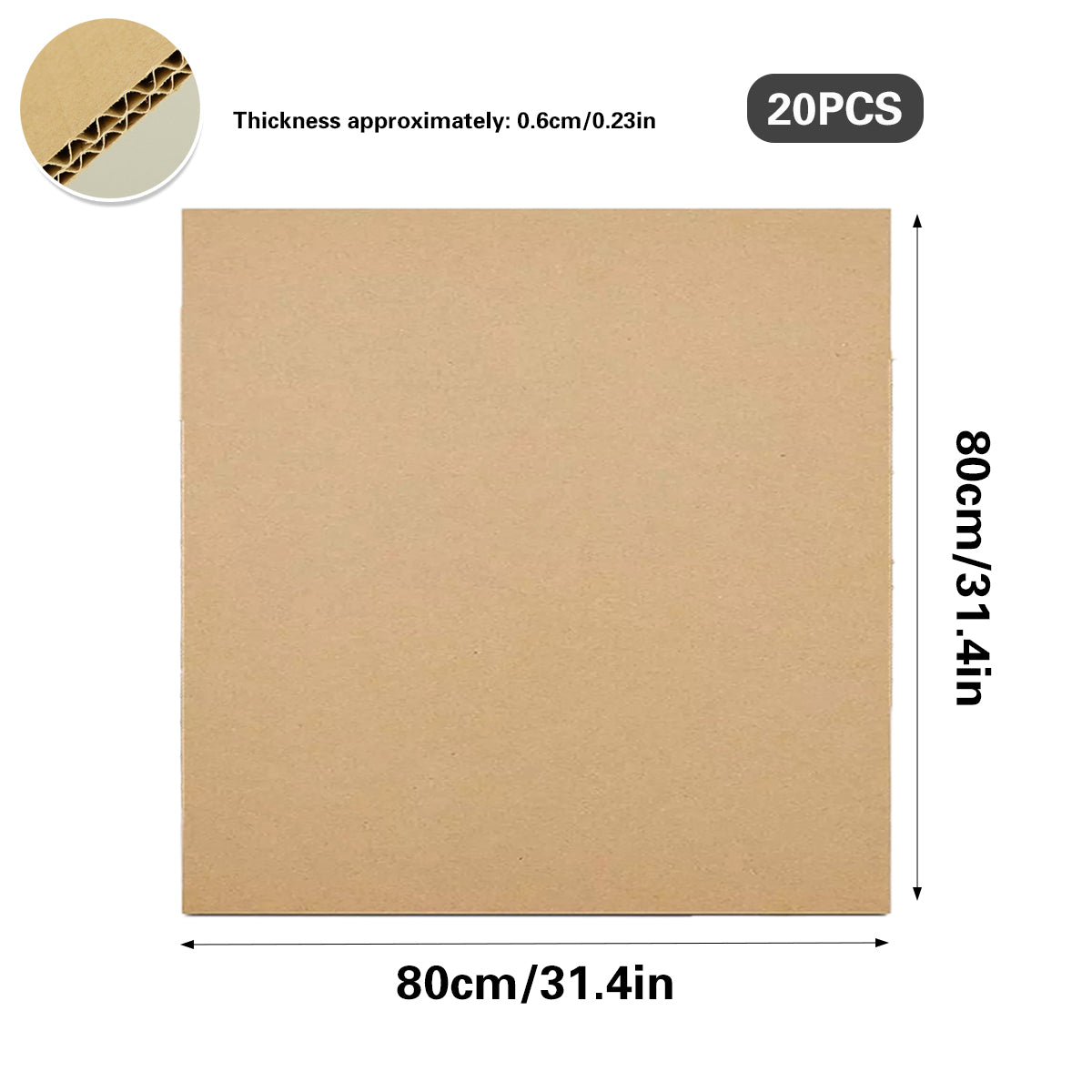 Corrugated Cardboard Sheets 20pcs 80x80cm