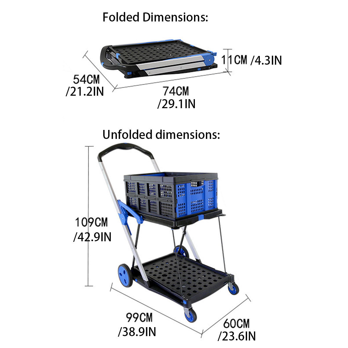 2-Tier Foldable Storage Trolley Cart