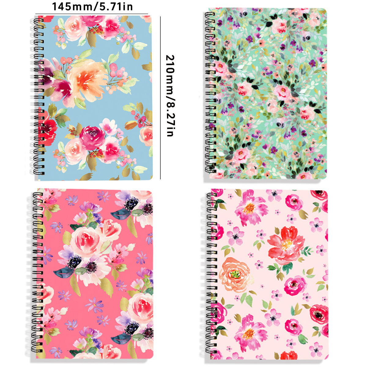 4 Pcs Loose-Leaf Notebooks Vintage Floral Thick Paper