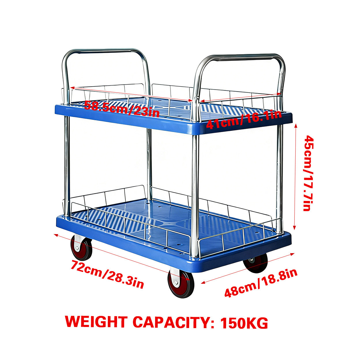 2 Tier Silent Flatbed Trolley with Double Handle