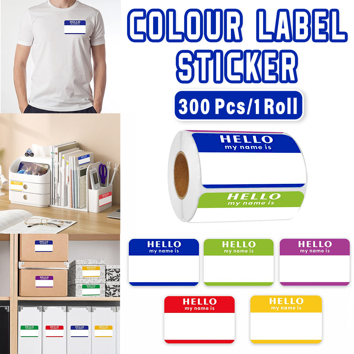 300 Pcs Cartoon Name Labels Hello My Name Is Stickers