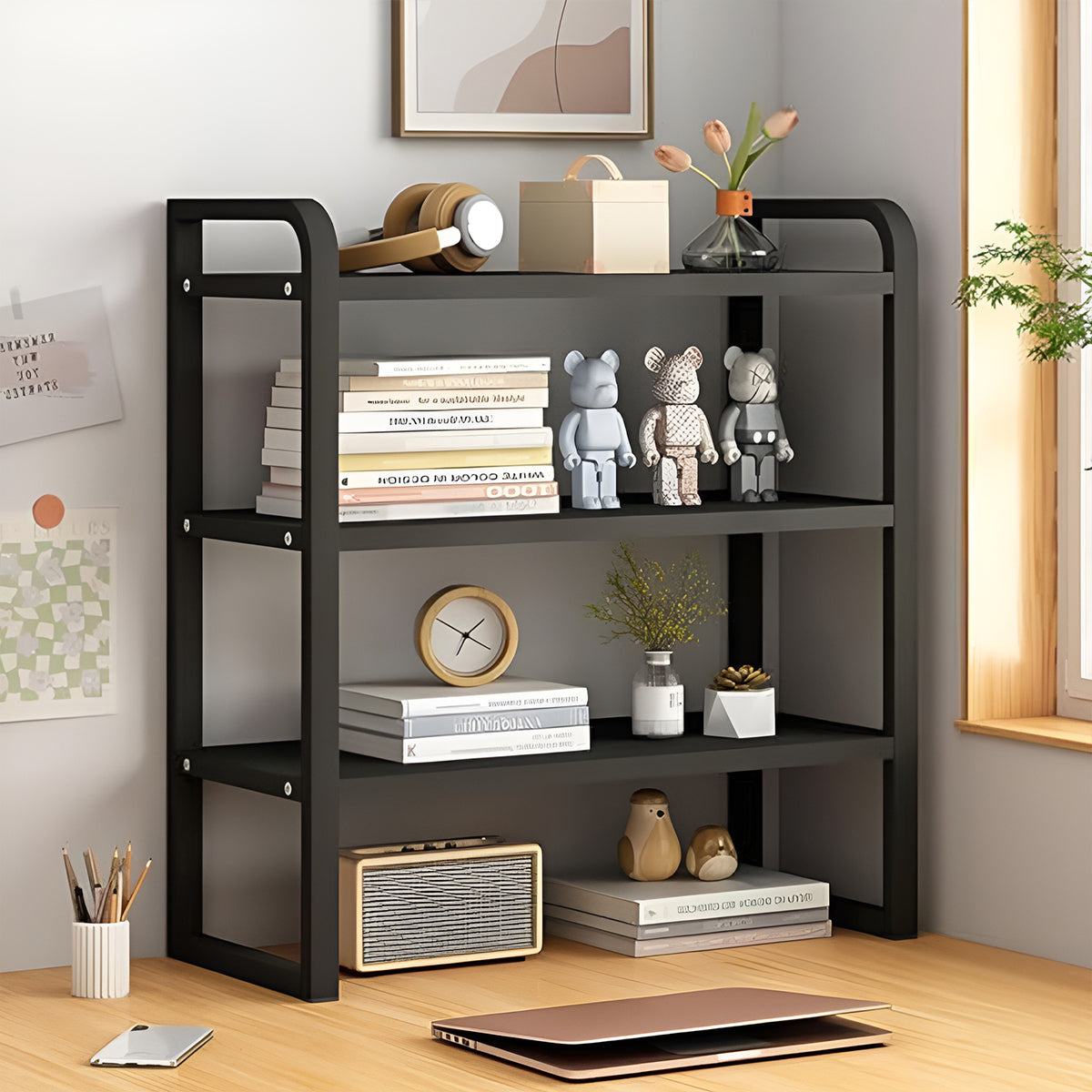 3-Tier Desktop Storage Rack Steel Frame for Books