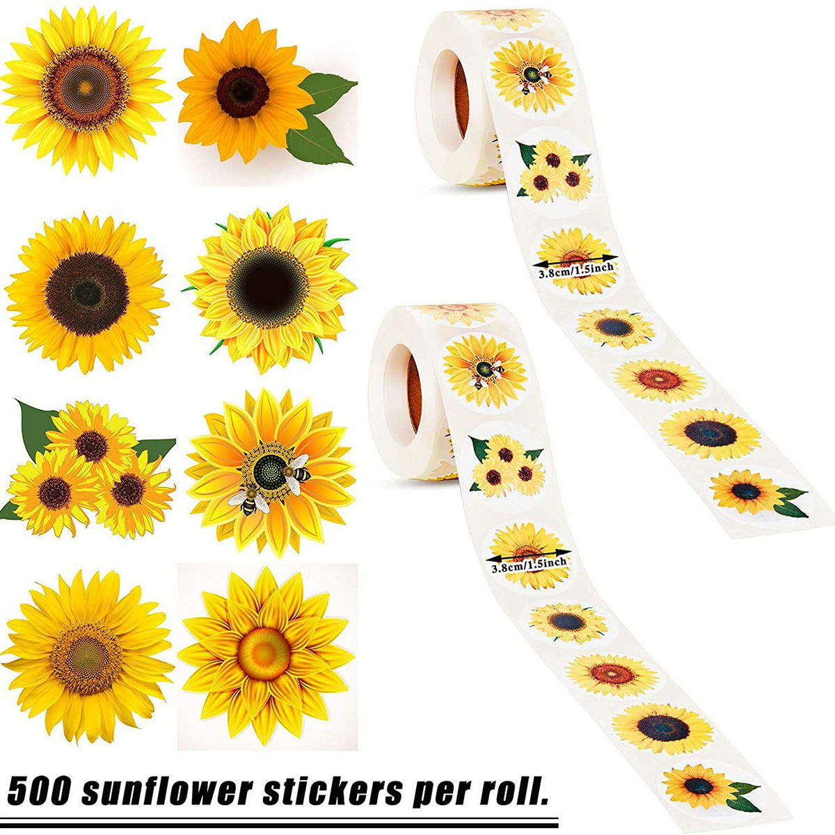 2 Rolls Sunflower Decorative Stickers Self-Adhesive Labels