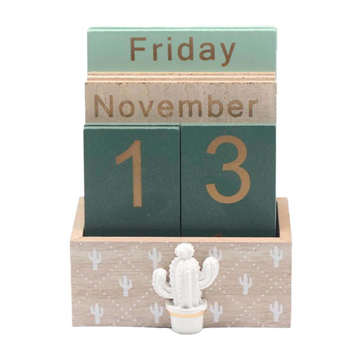 Wooden Perpetual Desk Calendar Retro Block Desktop Decor