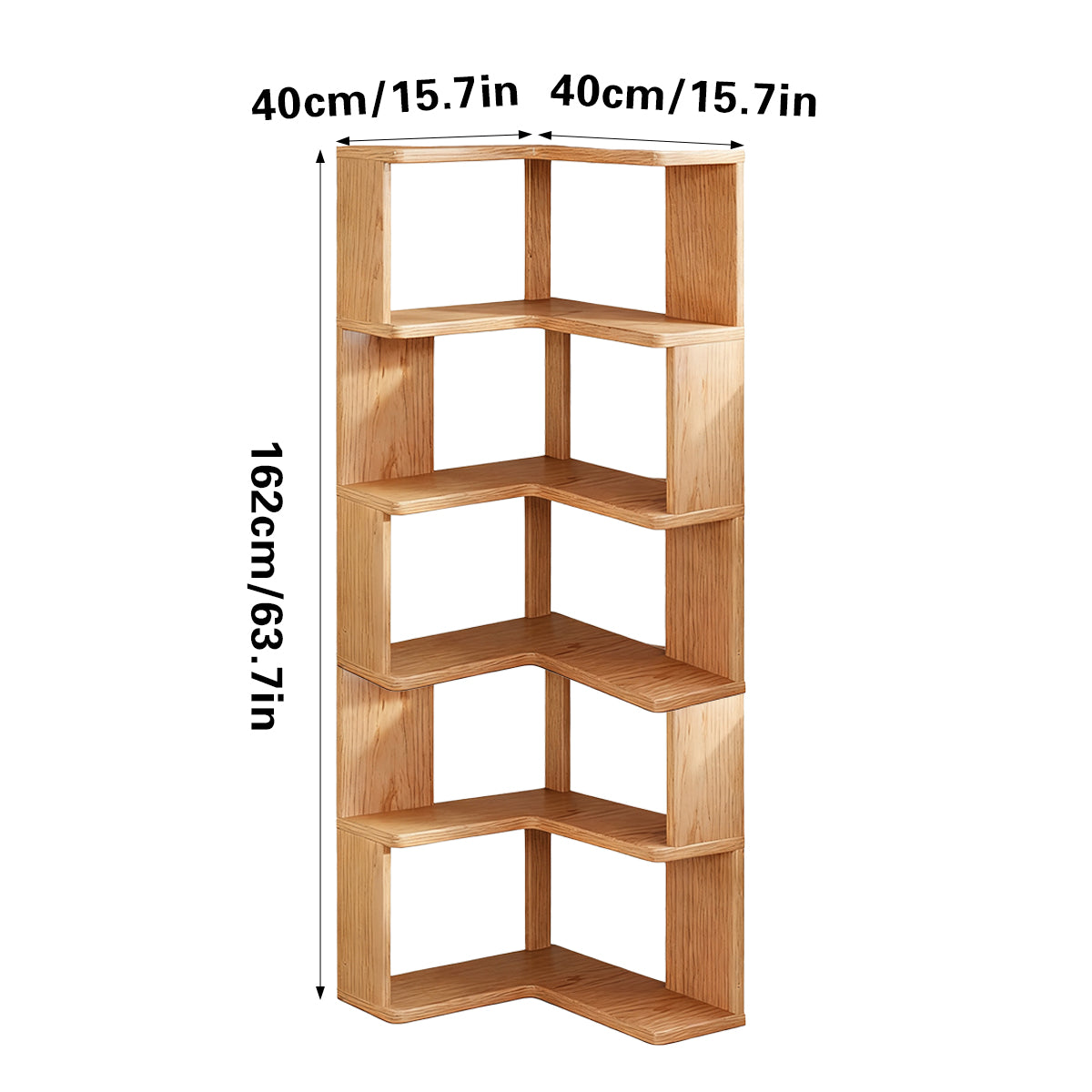 Solid Wood Corner Bookshelf Space Saving Floor Storage