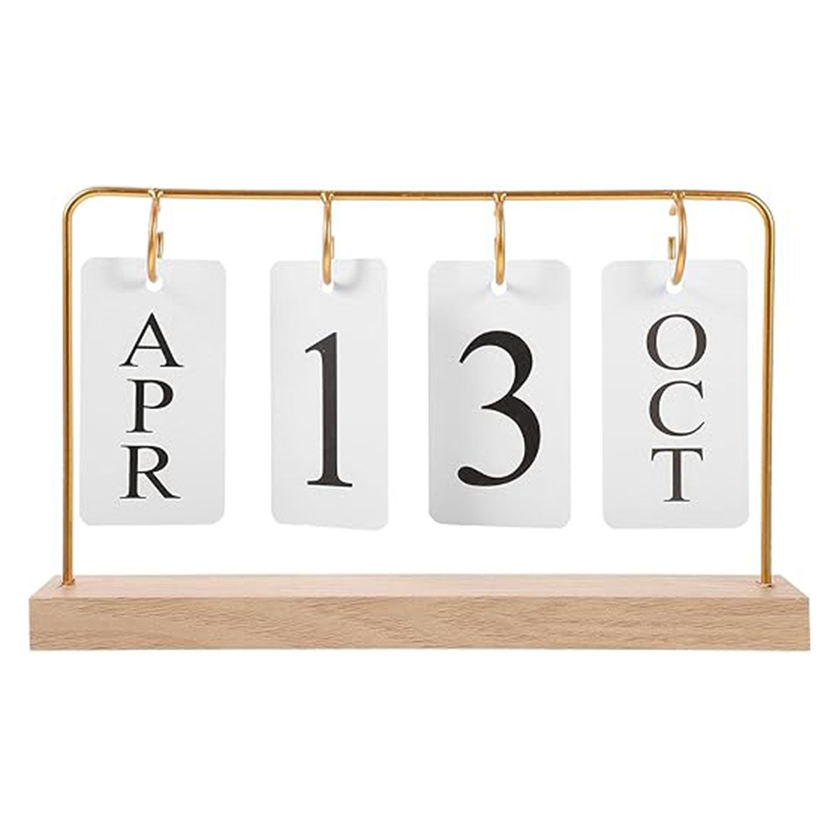 Wooden Desk Calendar Perpetual with Metal Rings Black Gold