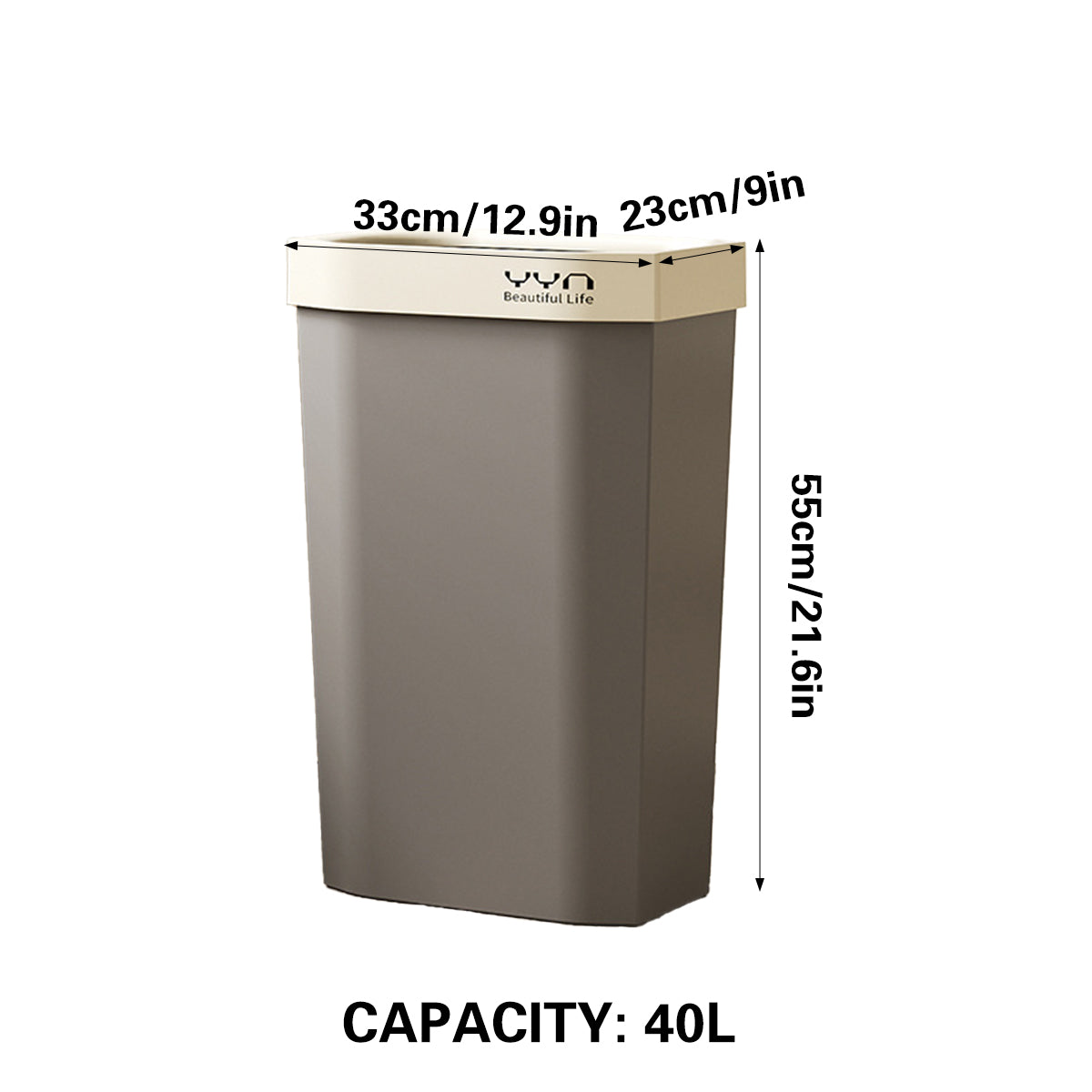 40L Slim Open-Top Waste Bin for Kitchen