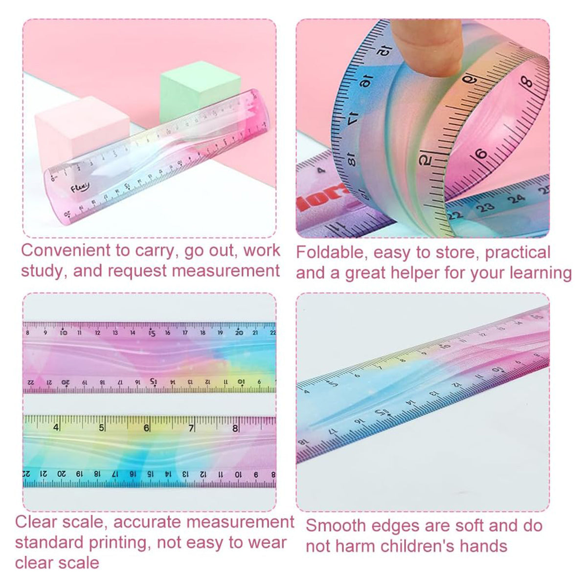 2PCS Colourful Bendable Soft Rulers 15cm Foldable Flexible Set
