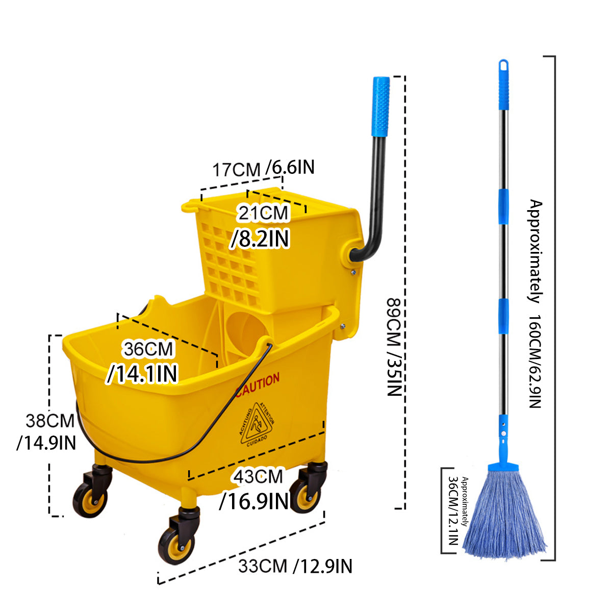 32L Wringer Mop Bucket with Rolling Wheels and Mop