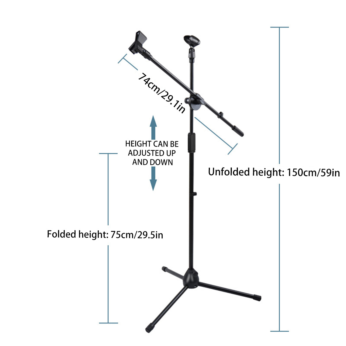 Foldable Microphone Tripod Stand with Boom Arm