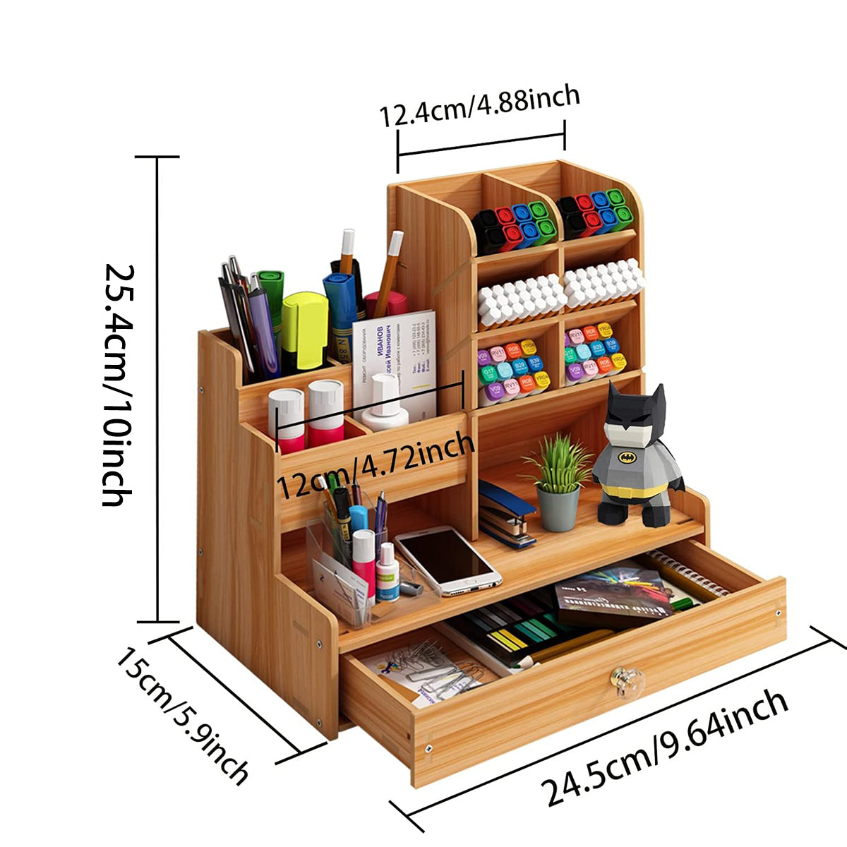 Desktop Office Organizer with Drawer and Pen Holder