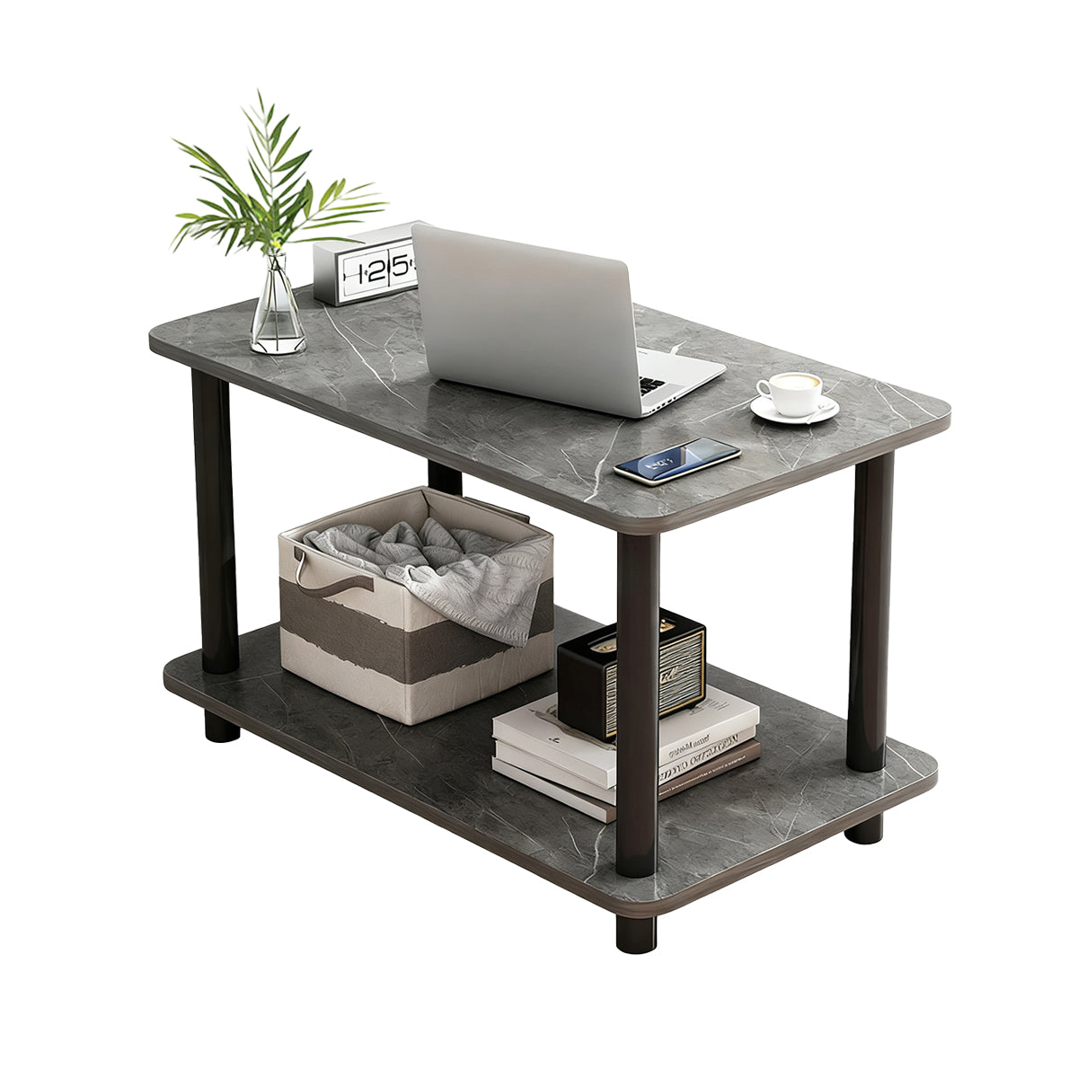 2-Tier Narrow Side Table with Storage Shelf and Space-Saving Design