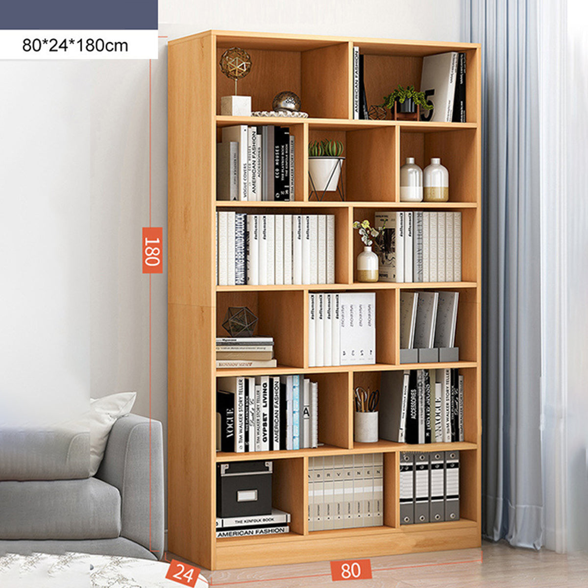 Multi-Layer Floor Bookcase with Grid Shelves