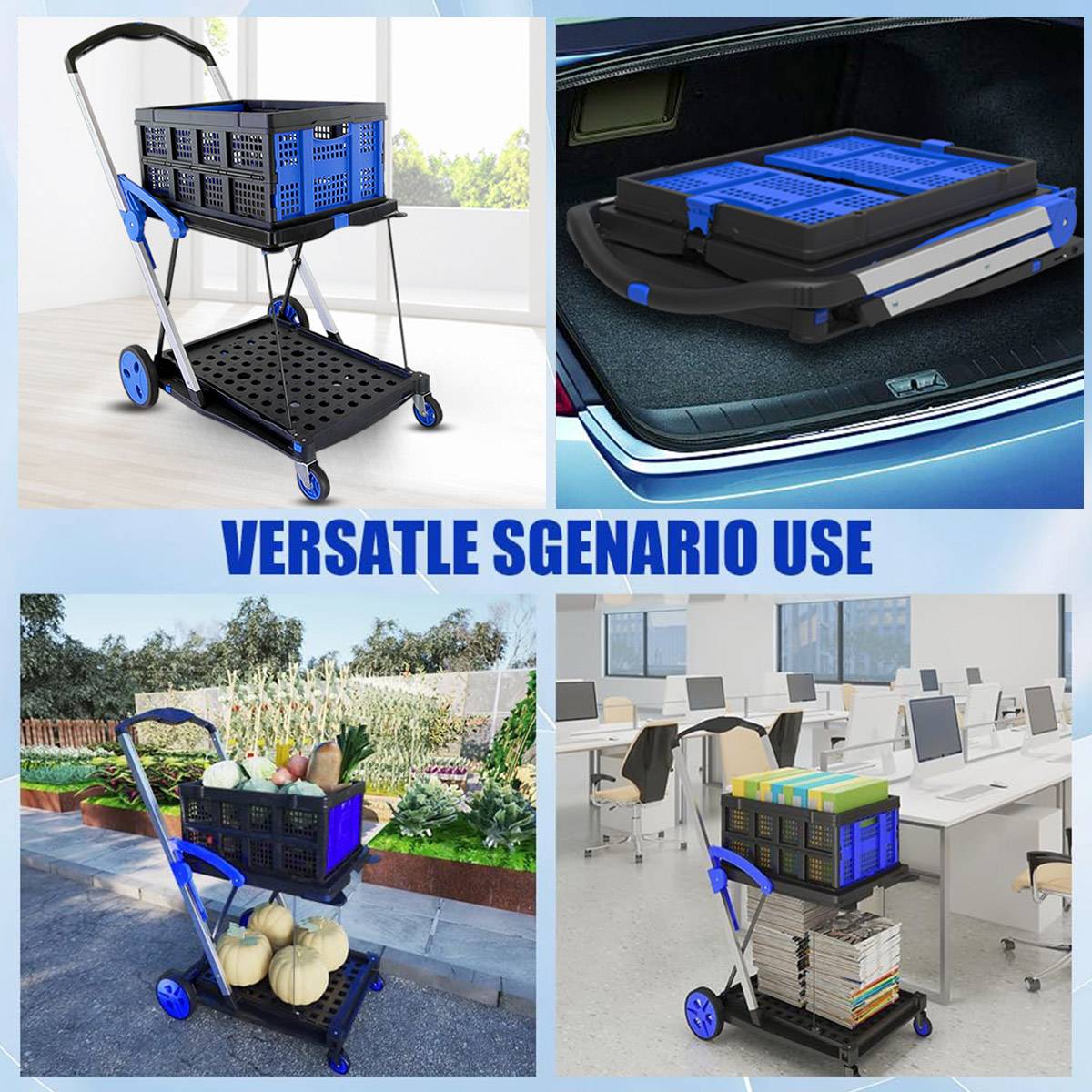 2-Tier Foldable Storage Trolley Cart