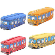 4 Pcs Cartoon Bus Pencil Case Large Capacity Washable Canvas