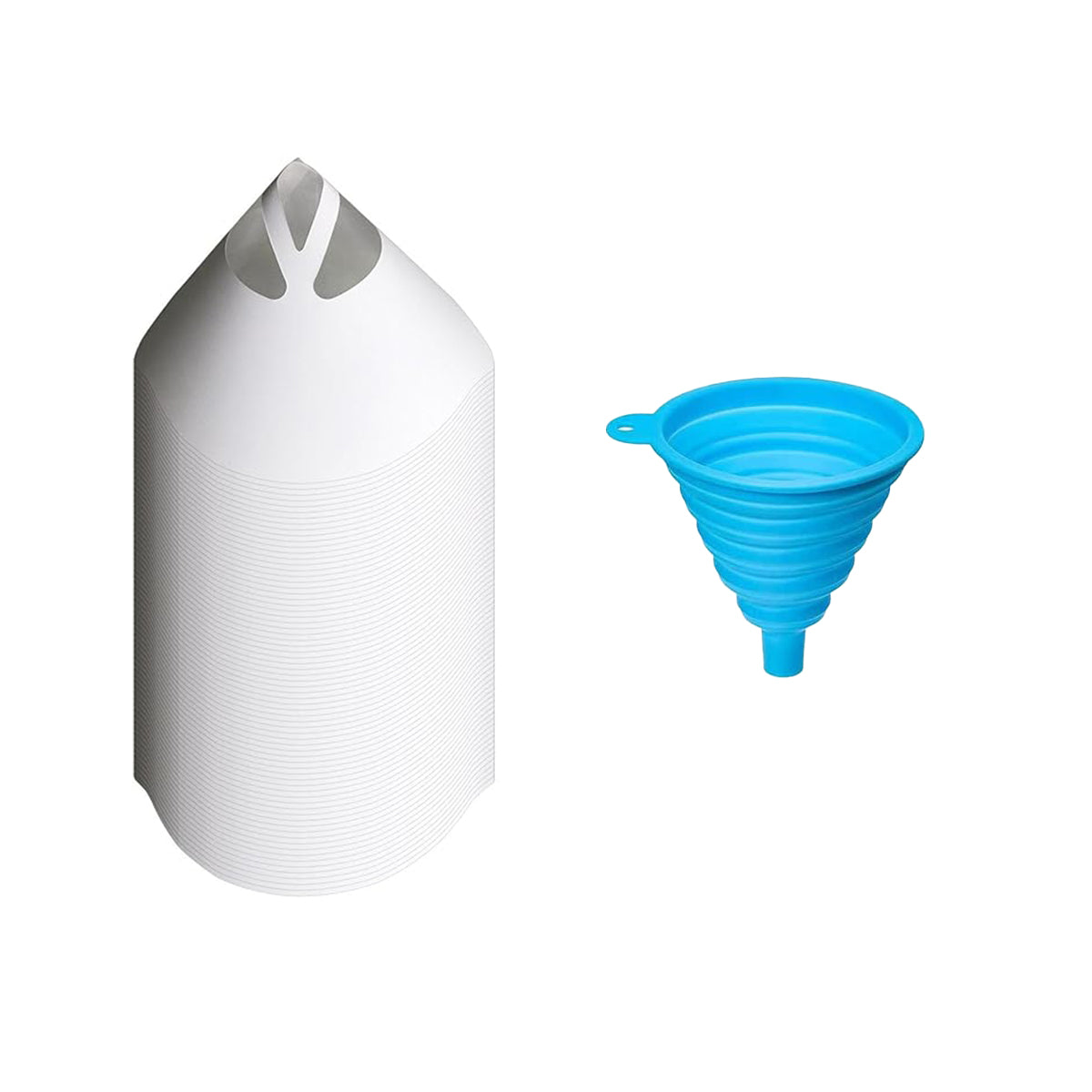 100 Paper Funnels with Silicone Funnel for Liquid Transfer