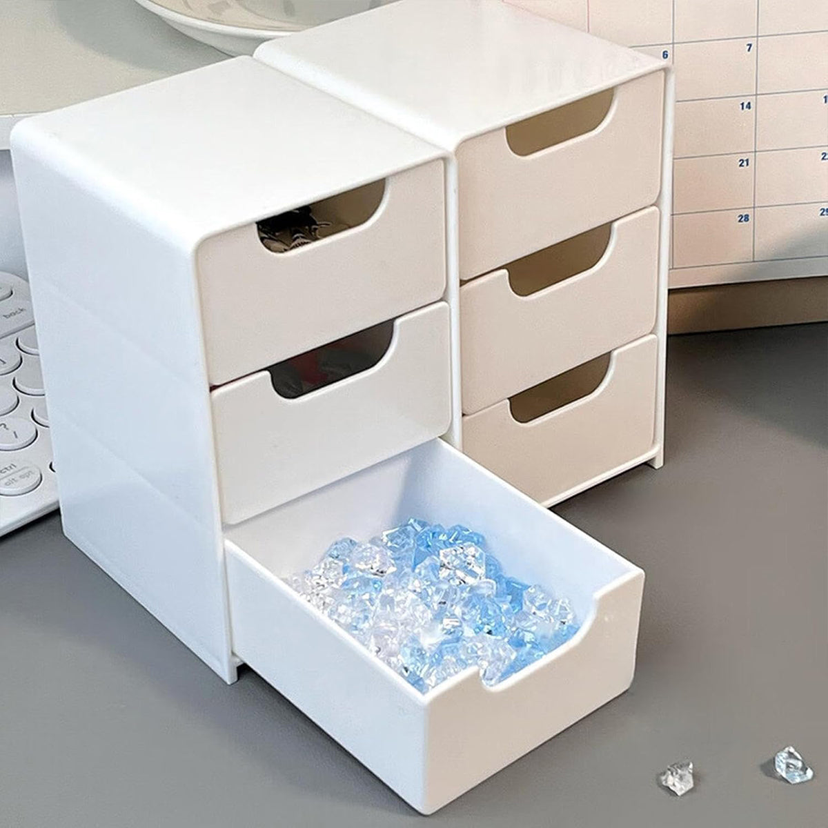 Mini Desktop Organiser Box 3-Layer Plastic Drawer Unit