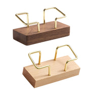 Wood Business Card Holder with Metal Frame Desk Organizer