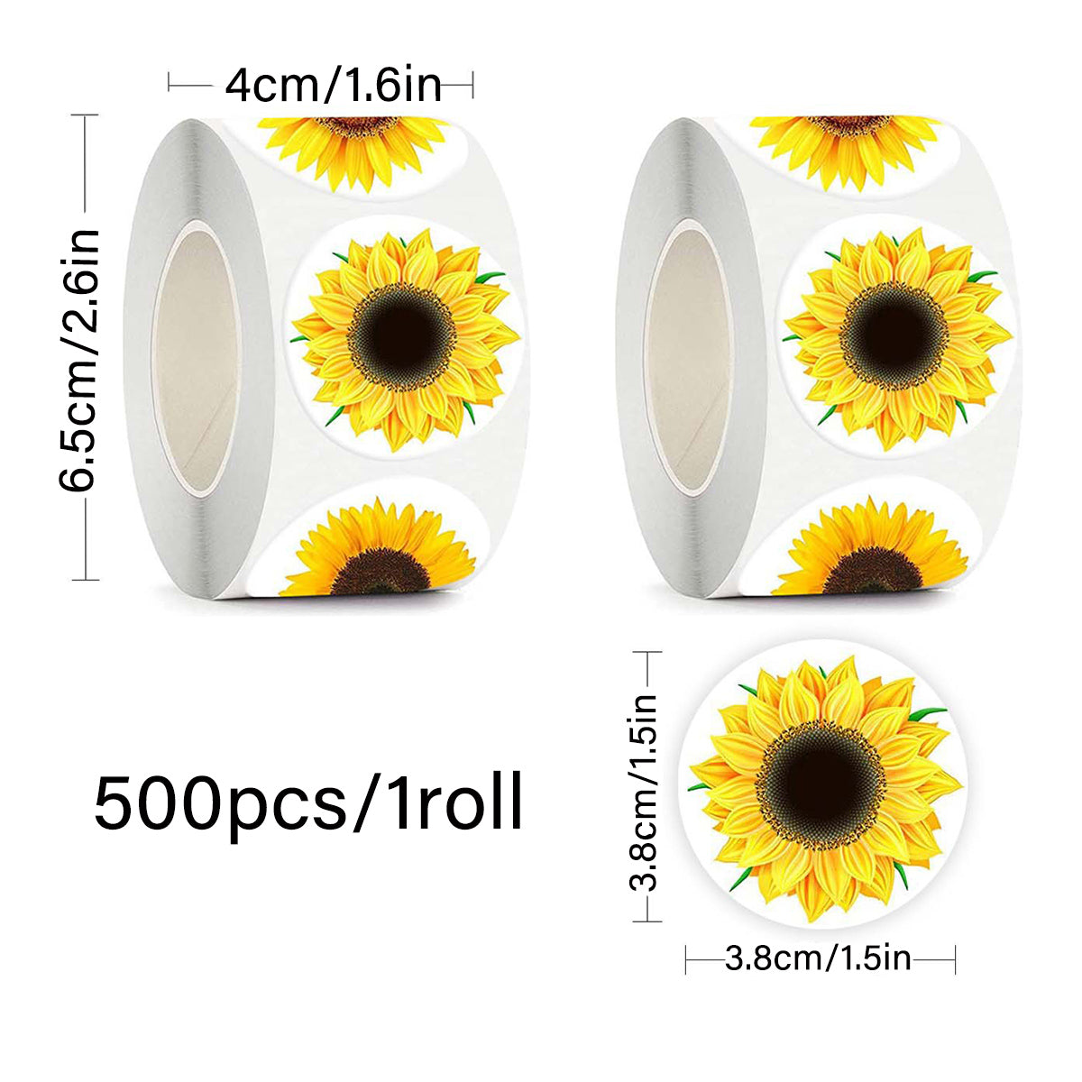 2 Rolls Sunflower Decorative Stickers Self-Adhesive Labels