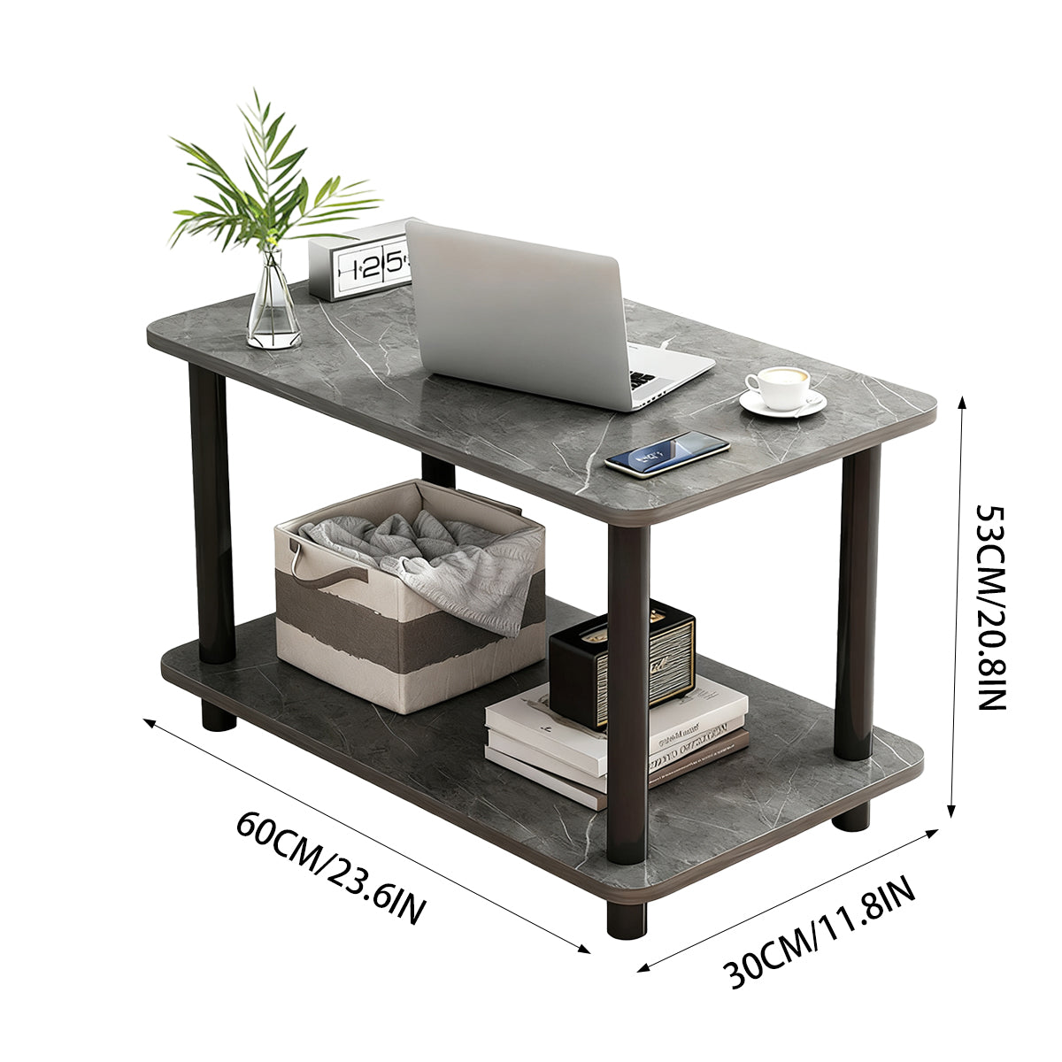 2-Tier Narrow Side Table with Storage Shelf and Space-Saving Design
