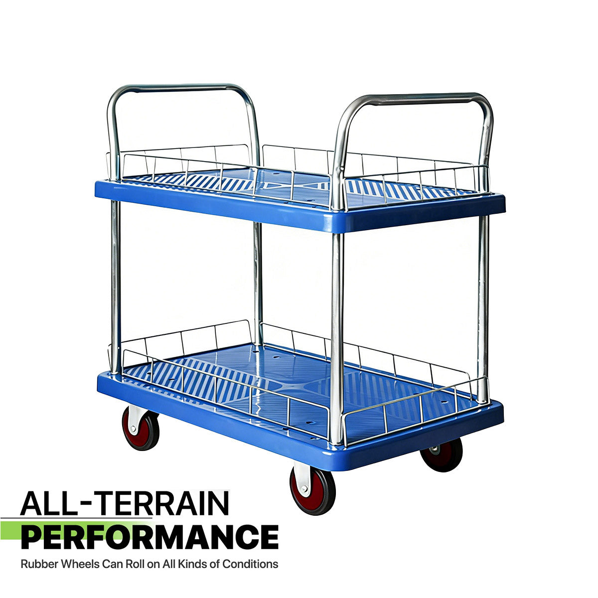 2 Tier Silent Flatbed Trolley with Double Handle