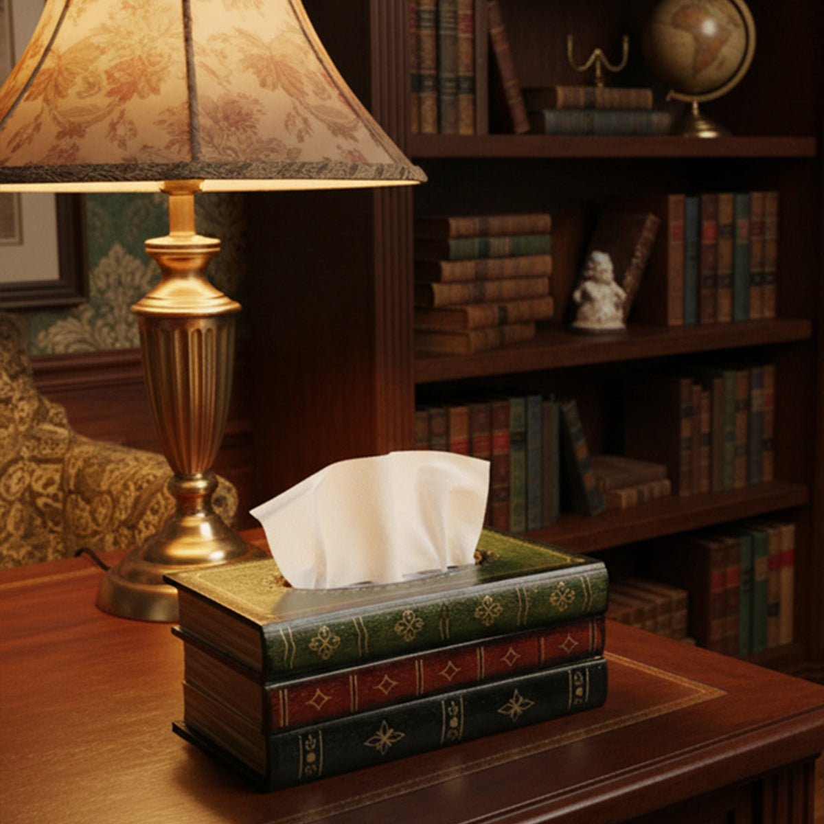 Retro Book-Shaped Wooden Tissue Box Hand-Painted